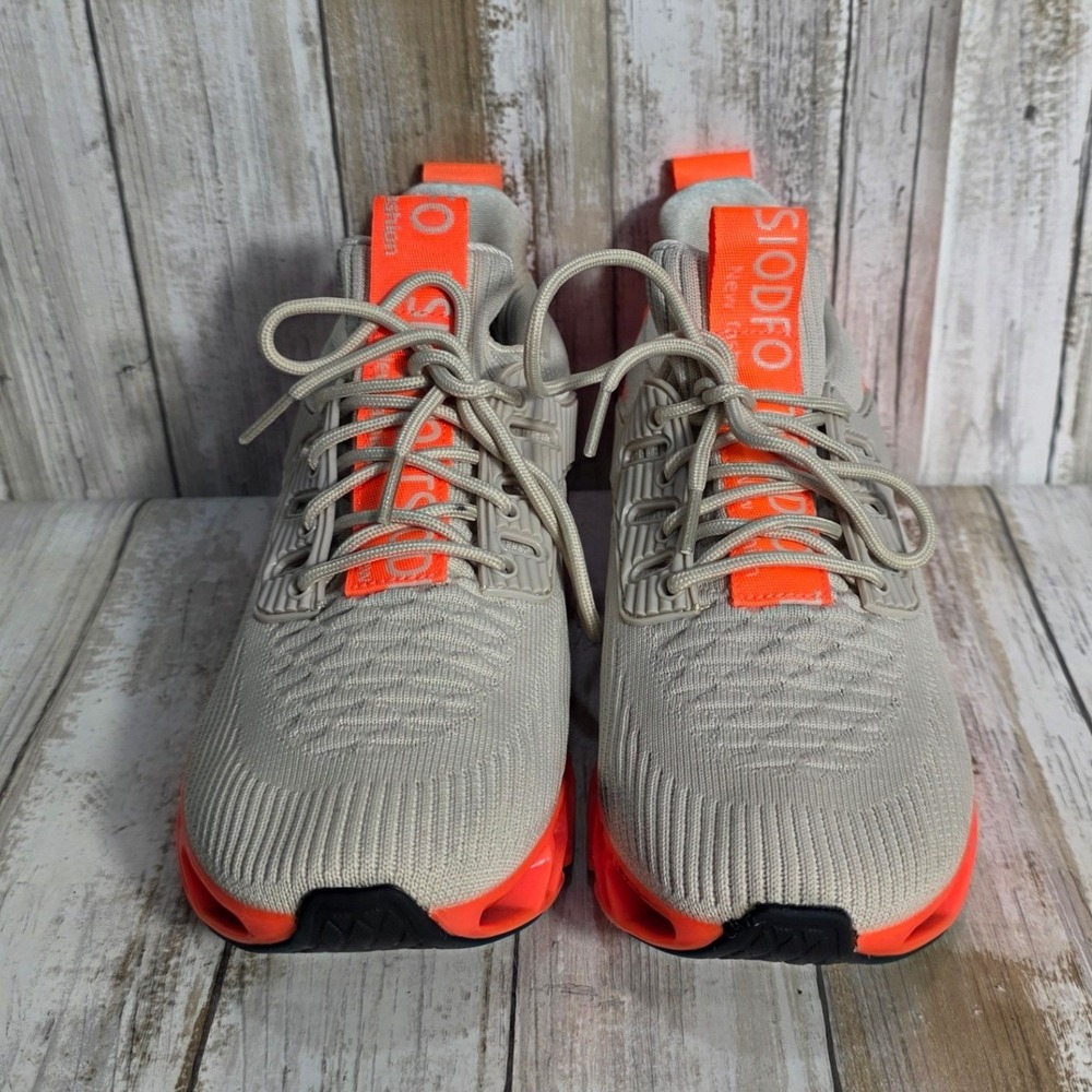 SIODFO Men's Blade Running Shoes Beige Neon Orange Knit Sneakers Size 39 US 8.5 - Picture 1 of 8